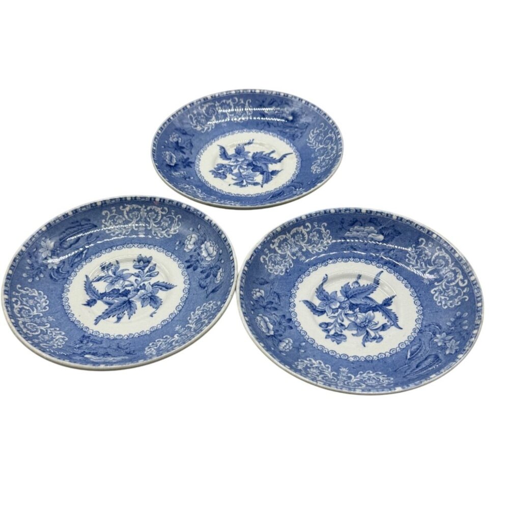 Set Of 3 Spodes Camilla England Blue & White Floral Saucer Plates - Vintage Porc